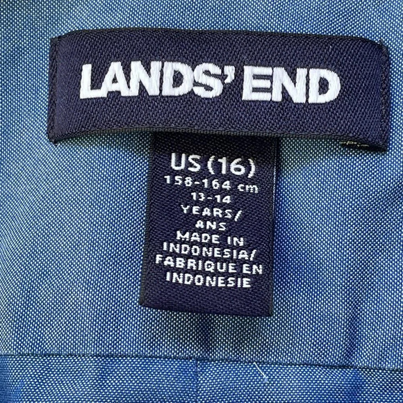 NWOT Lands’ End Boys 100% Cotton No-Iron Pinpoint Dress Shirt Size 16 Blue - Picture 5 of 9